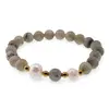 Bratara pe elastic Perle de cultura, bumbi aurii si Labradorit sfere 8mm, imagine 2