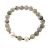 Bratara pe elastic Perle de cultura, bumbi aurii si Labradorit sfere 8mm