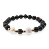 Bratara pe elastic Perle de cultura, bumbi aurii si Obsidian auriu sfere 8mm, imagine 2
