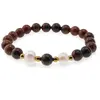 Bratara pe elastic Perle de cultura, bumbi aurii si Obsidian mahon sfere 8mm, imagine 2