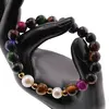Bratara pe elastic Perle de cultura, bumbi aurii si Ochi de tigru colorat sfere 8mm, imagine 3