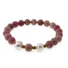 Bratara pe elastic Perle de cultura, bumbi aurii si Rodonit roz sfere 8mm, imagine 2