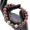 Bratara pe elastic Perle de cultura, bumbi aurii si Rodonit roz sfere 8mm, imagine 3