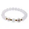 Bratara pe elastic Perle de cultura, bumbi aurii si Selenit sfere 8mm, imagine 2