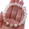 Bratara pe elastic Perle de cultura, bumbi aurii si Selenit sfere 8mm, imagine 4