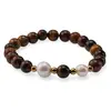 Bratara pe elastic Perle de cultura, bumbi aurii si Ochi de tigru sfere 8mm, imagine 2