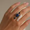 Inel reglabil auriu cu Perla de cultura si Lapis lazuli, imagine 2