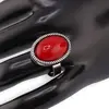 Inel reglabil Coral rosu oval cu montura striata, 22mm, imagine 2
