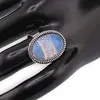 Inel reglabil Opalit oval cu montura striata, 22mm, imagine 2