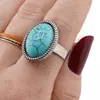 Inel reglabil Turcoaz oval cu montura striata, 22mm, imagine 3
