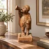 Statueta vintage din lemn sculptat manual, paznic cu felinar si trompeta, 33,5cm – imagine de prezentare în context