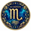 Sticker zodia Scorpion din PVC, patrat, 5 x 5 cm, cu simbol si elementul Apa