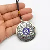 Amuleta Feng Shui din metal cu zodiac si 8 simboluri, argintie, 48mm