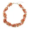 Colier handmade cu coral portocaliu, sticla si elemente metalice