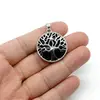 Pandantiv onix negru rotund cu montura pomul vietii 27mm