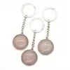 Breloc cuart roz piatra rotunda cu montura 32mm