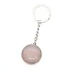 Breloc cuart roz piatra rotunda cu montura 32mm