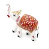 Statueta Elefant cu tompa in sus, metal emailat, alb cu rosu - 10cm
