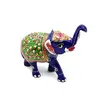 Statueta Elefant cu tompa in sus, metal emailat, albastru cu verde - 10cm