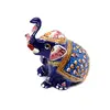 Statueta Elefant stand jos, metal emailat, albastru - 8cm