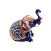 Statueta Elefant stand jos, metal emailat, albastru - 8cm