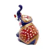 Statueta Elefant stand jos, metal emailat, albastru cu rosu - 8cm