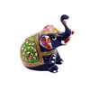 Statueta Elefant stand jos, metal emailat, albastru cu verde - 8cm