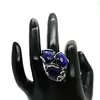 Inel reglabil cu 3 pietre fatetate de Lapis lazuli, montura argintie, imagine 2