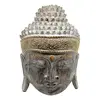 Statueta Feng Shui Cap Buddha din lemn, pentru perete, gri - 30cm