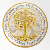 Abtibild sticker Feng Shui 3D cu copacul prosperitatii, monede chinezesti, pepite, mantre si cele 8 simboluri tibetane - 4,5cm