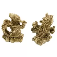 Set statuete Feng Shui Dragon cu perla nemuriri si Pasarea Phoenix, 8cm