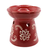 Vas aromaterapie din ceramica, model floral, rosu - 8,5cm