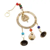 Decoratiune clopotei de vant din alama cu Ganesha pe frunza si elemente din sticla, 28cm