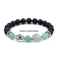 Bratara Feng Shui pe elastic cu Hamsa si ochi protector, onix negru mat si piramida din aventurin, 19cm