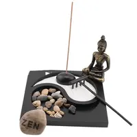 Decoratiune Gradina Zen in miniatura, Suport Yin Yang, Buddha si accesorii, model 2
