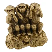 Statueta Feng Shui din rasina cele 3 Maimute Intelepte pe monede si pepite, 10,2cm