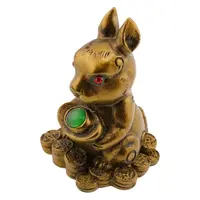 Statueta Feng Shui din rasina cu Iepure pe monede cu pepita si piatra verde, 6,8cm