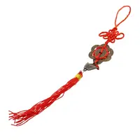 Amuleta Feng Shui cu 8 monede, pepita si nod mistic rosu