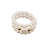 Inel reglabil din perle de cultura albe si metal auriu, 3-4mm, model 2