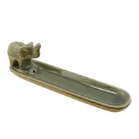Suport din ceramica pentru ardere betisoare parfumate, Elefant verde, 20cm AR89