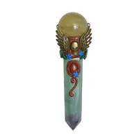 Bagheta din cristal natural Fluorit si Calcit sfera, 17cm Bagheta din cristal natural Fluorit si Calcit sfera, 17cm