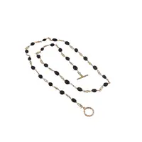 Colier reglabil Turmalina neagra, Zircon si metal auriu, 4-8mm