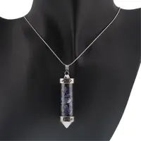 Pandantiv cu varf si chipsuri din cristal natural Lapis lazuli, 6cm