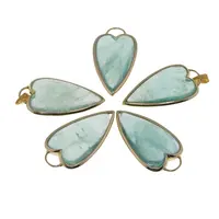 Pandantiv inima cu montura aurie Fluorit verde, 45mm
