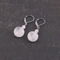 Cercei cu agatatoare cuart roz, banut fatetat de 12mm si sfera de 4mm