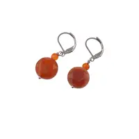 Cercei cu agatatoare agat portocaliu, banut fatetat de 12mm si sfera de 4mm