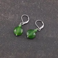 Cercei cu agatatoare cuart verde, banut fatetat de 12mm si sfera de 4mm
