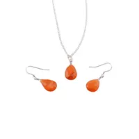 Set Cercei cu agatatoare si pandantiv Carneol briolete si Argint 925, 14-15mm