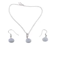 Set Cercei cu agatatoare si pandantiv Opal albastru briolete si Argint 925, 8mm