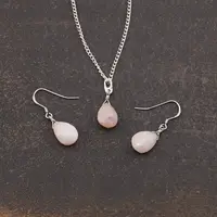 Set Cercei cu agatatoare si pandantiv Opal roz briolete si Argint 925, 14-16mm